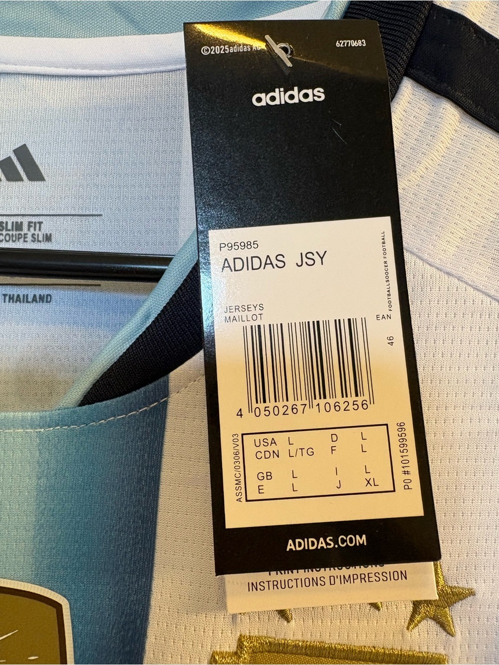 adidas Argentina Soccer Jersey - White & Light Blue with Gold Accents - Picture 6 of 6